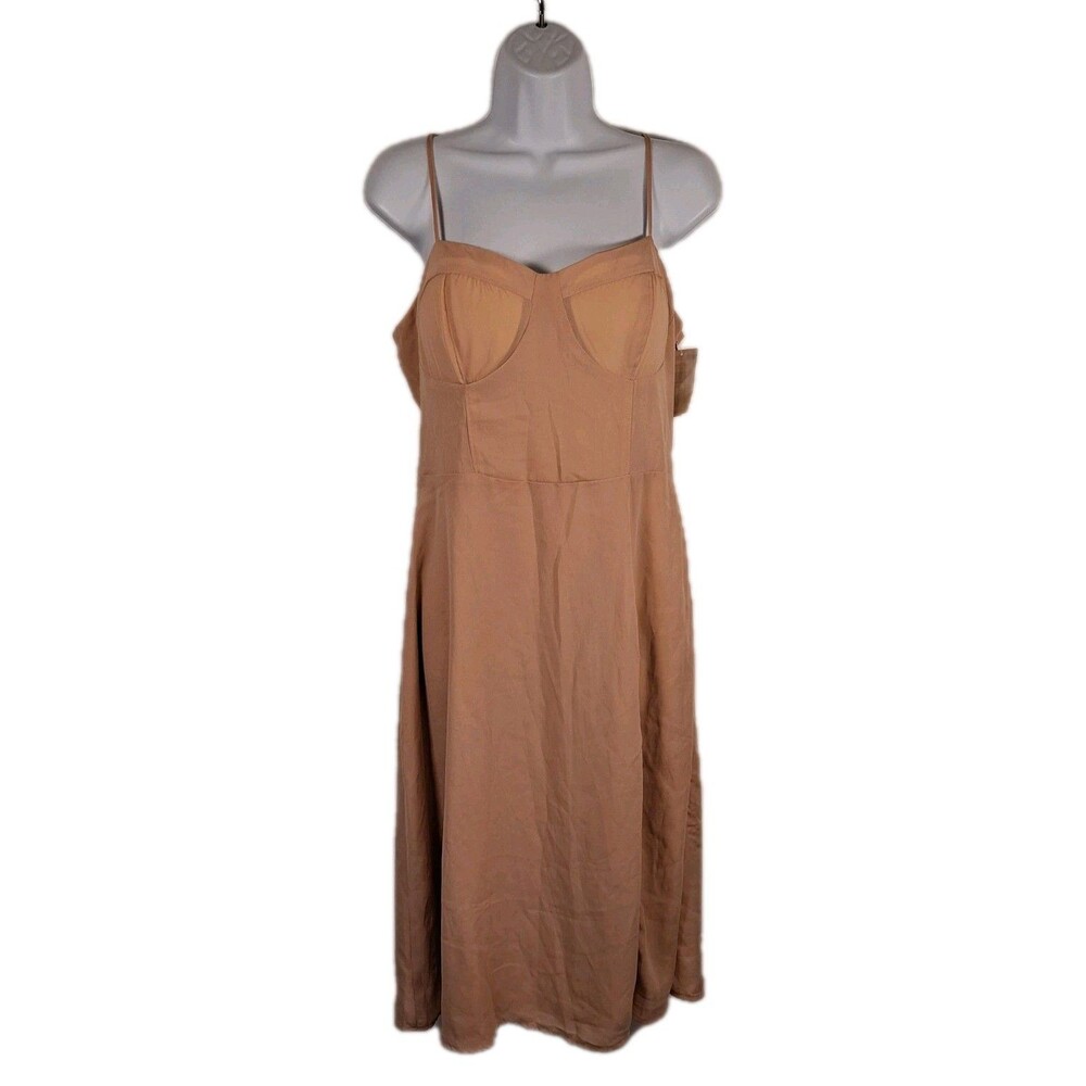 Socialite Slip Dress Women's Size M Beige Adjustable Strap Front Slit Lined